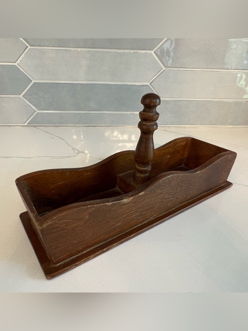 Vintage Wooden Cracker Caddy/ Utensil Tray - Farmhouse Spindle Organizer